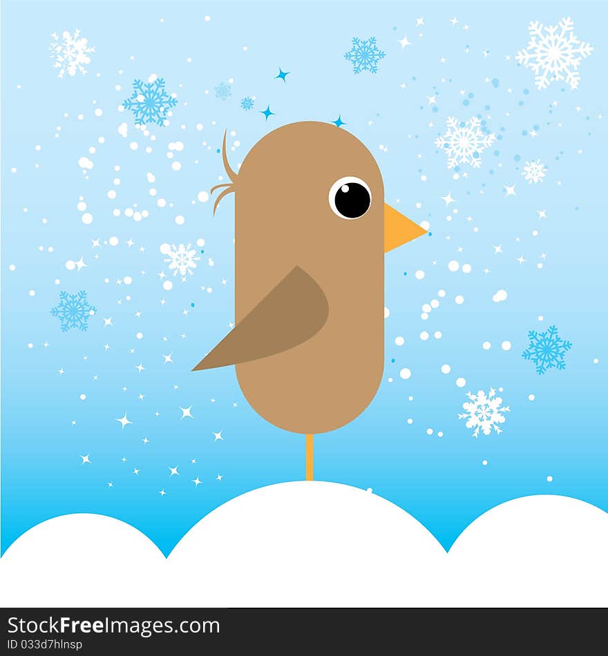 Little Bird In Cold Illustration