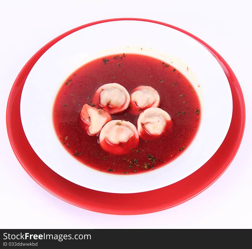 Traditional polish Christmas Eve dish: clear borscht with uszka (a mushroom filled kind of dumplings). Traditional polish Christmas Eve dish: clear borscht with uszka (a mushroom filled kind of dumplings)