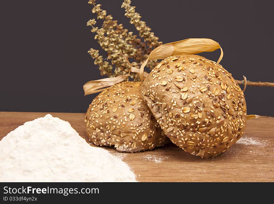 Flour and wholemeal bread with plant cells. Flour and wholemeal bread with plant cells