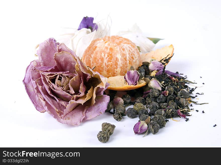 Composition made of dried flowers and citrus. Composition made of dried flowers and citrus