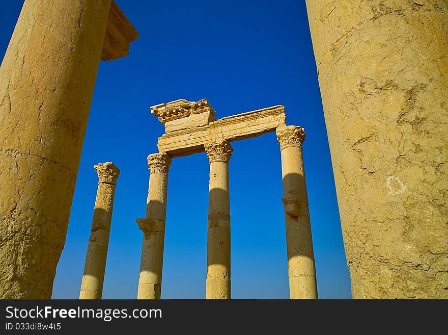 Pillars in the old City of Palmyra Syria. Pillars in the old City of Palmyra Syria