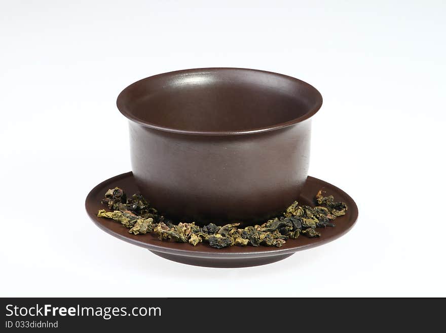 Oolong tea-leaf in a teacup