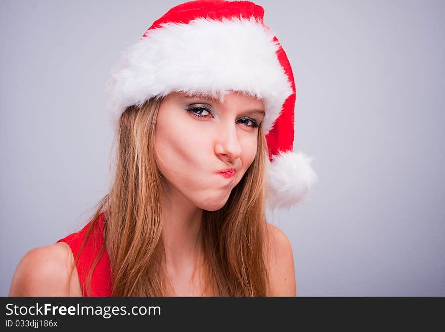 Christmas girl in the Santa Claus hat