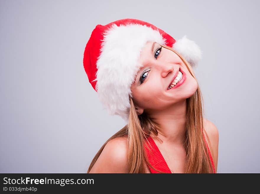 Christmas girl in the Santa Claus hat