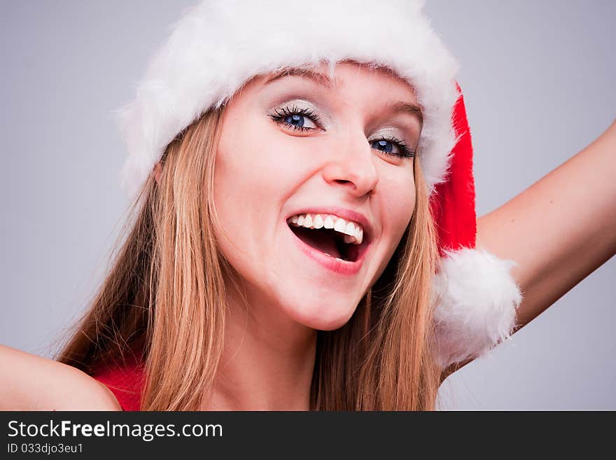 Christmas girl in the Santa Claus hat