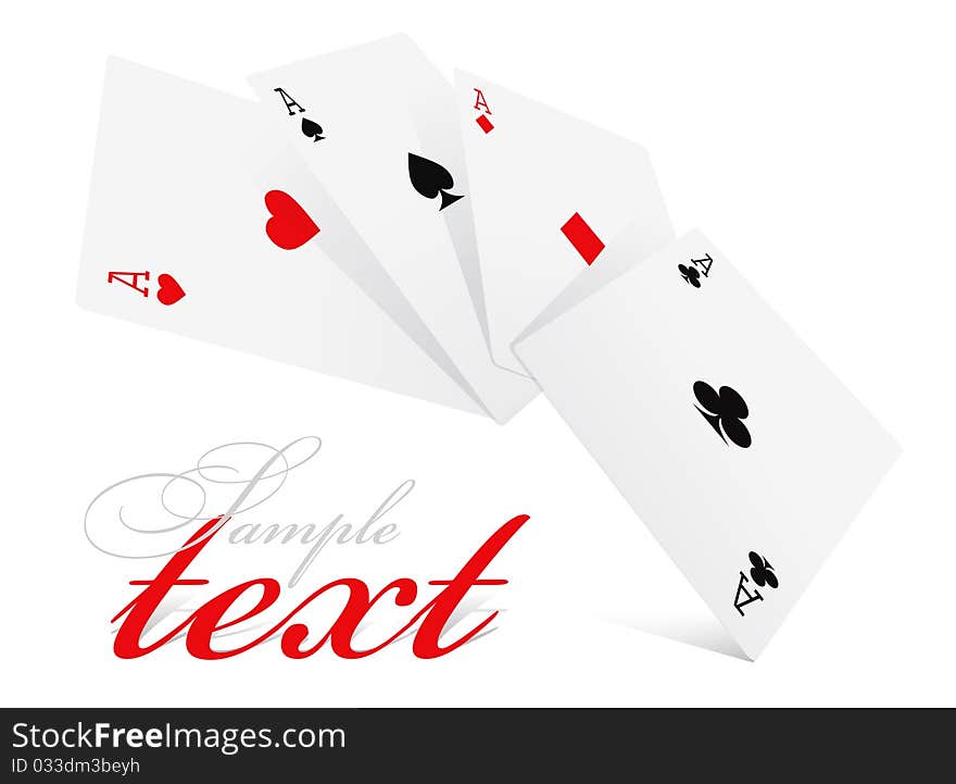 Four aces of different card suits on white