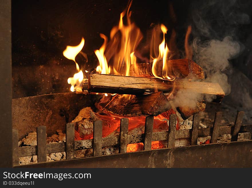 A fire place in winter time. A fire place in winter time