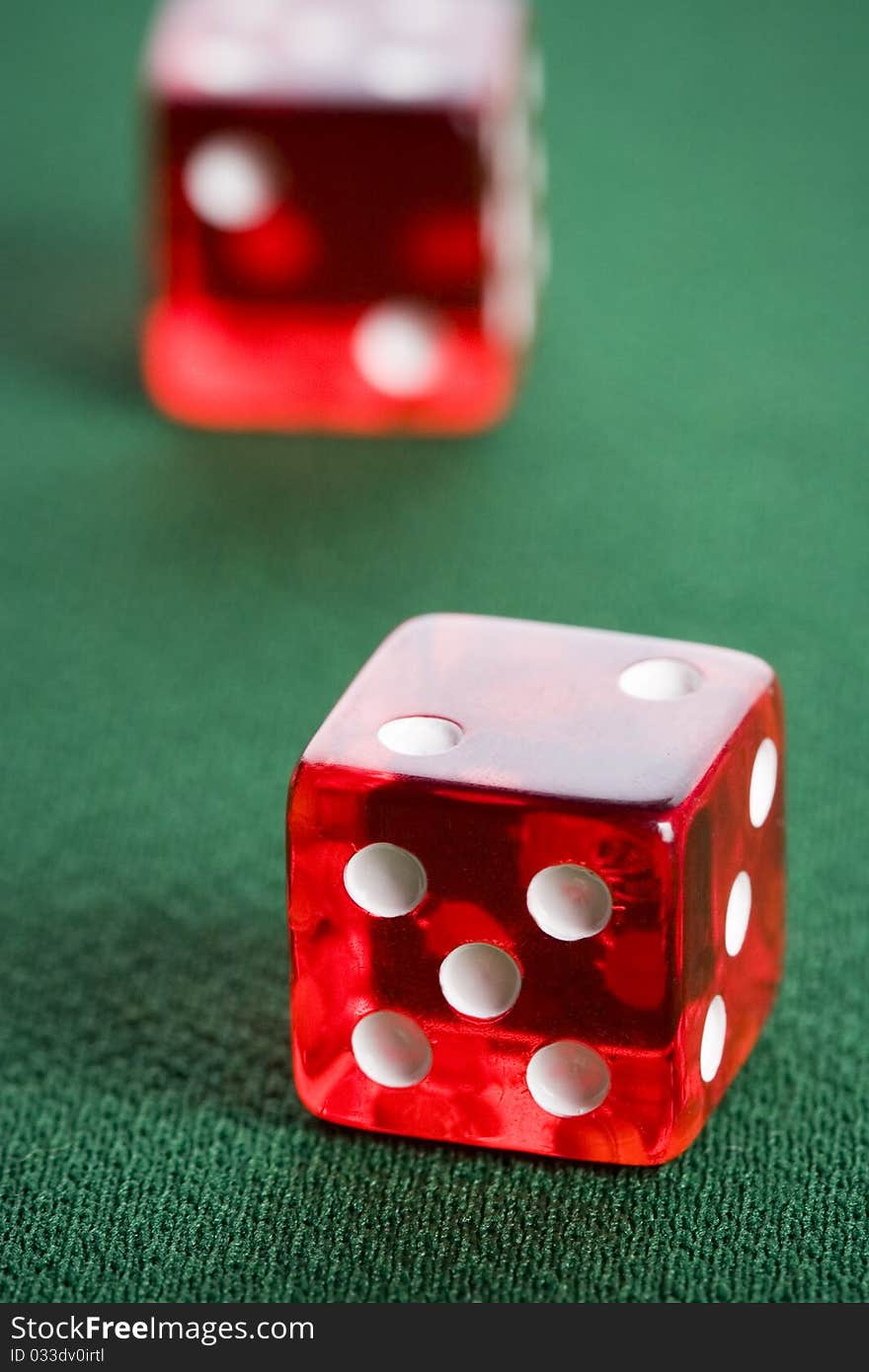 Close-up of red casino dice