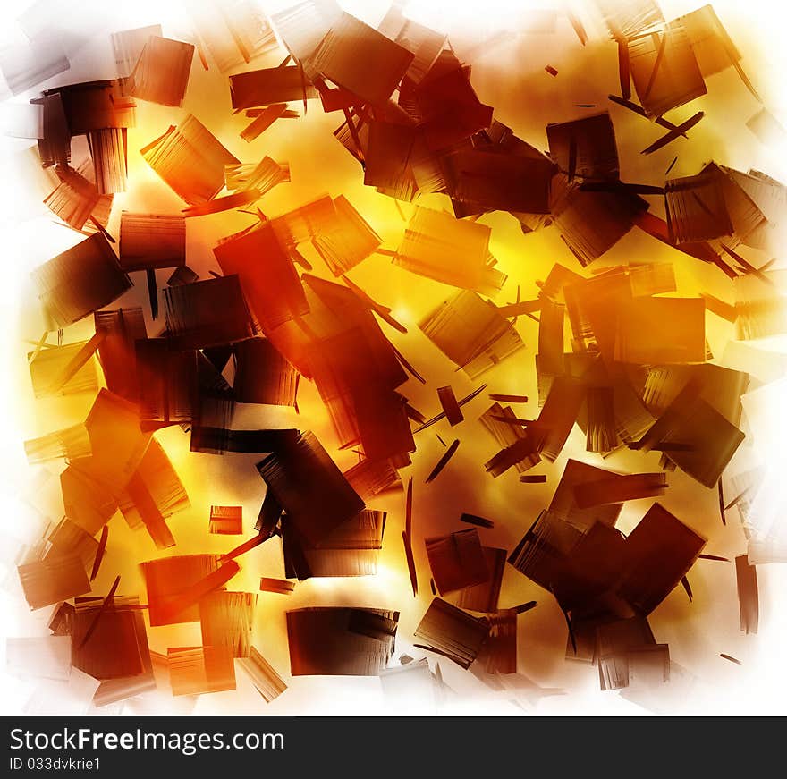 Original abstract background in brown, orange and yellow tones made of roughly shaped rectangular and square pieces.