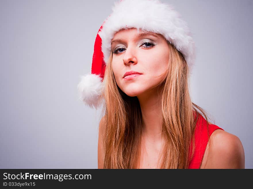 Christmas girl in the Santa Claus hat