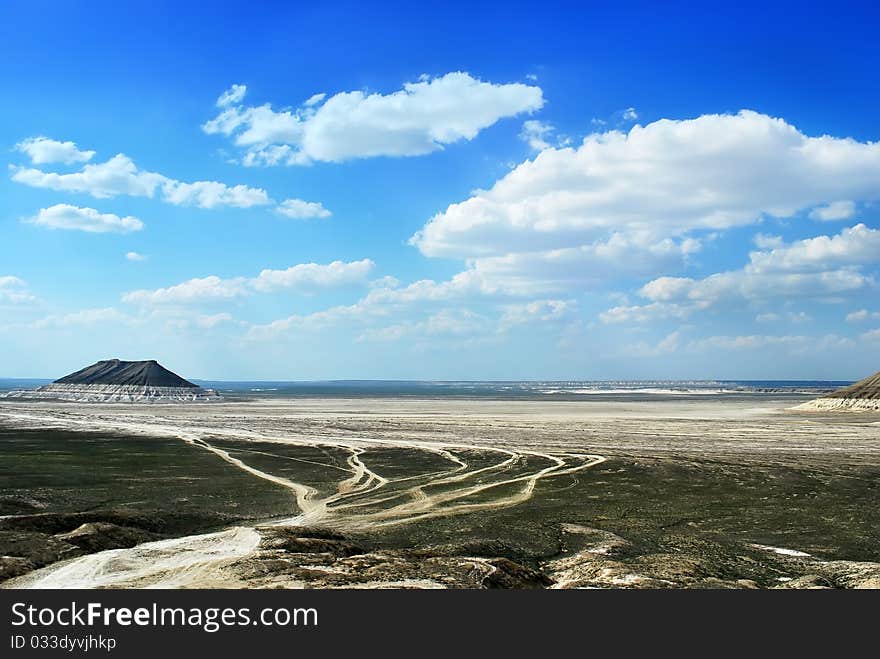 Steppe roads and amazing landscape in Mangistau, Kazakhstan