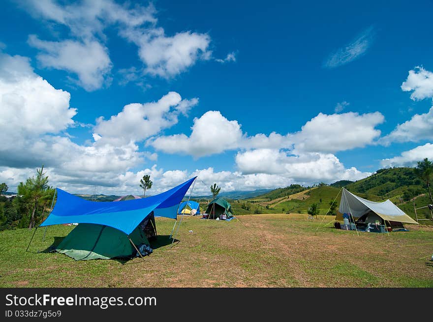 Camping on the field in a sparkle day. Camping on the field in a sparkle day