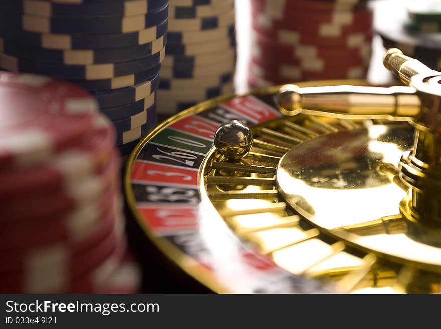 Close-up of Roulette on green background