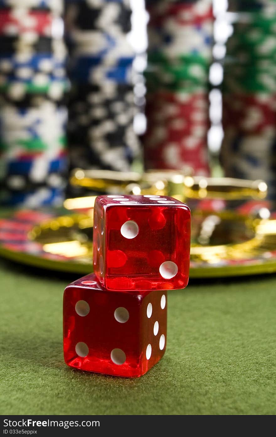 Close-up of red casino dice