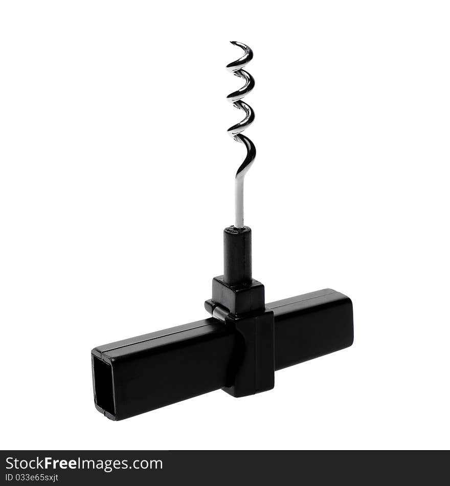 Black corkscrew isolated on white