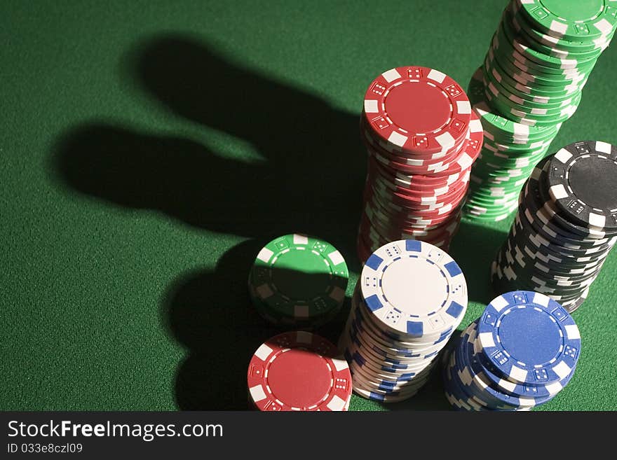 Close-up of a pile of poker chips