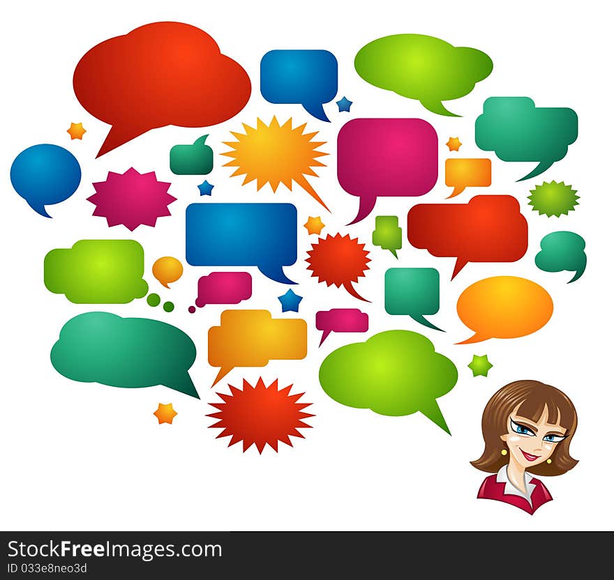 A set ofColored Speech Bubbles and Cute Girl Avatar. A set ofColored Speech Bubbles and Cute Girl Avatar