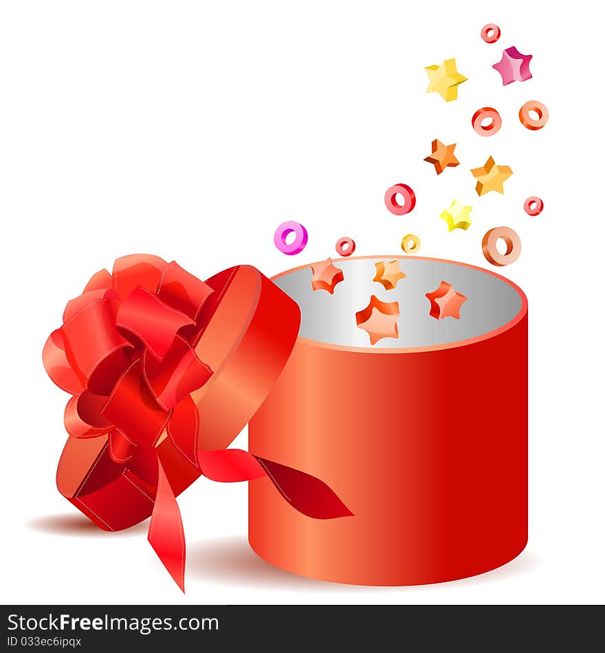 Open gift box with red bow