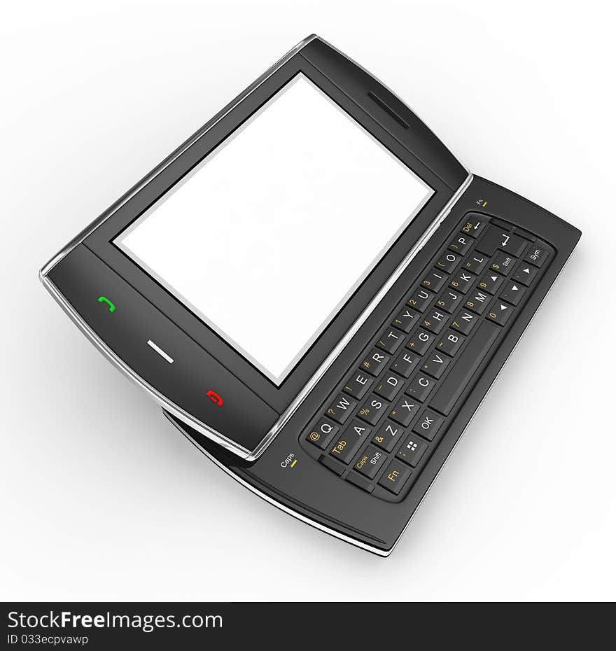 Black mobile smartphone isolated on white. This is a detailed 3D render. Black mobile smartphone isolated on white. This is a detailed 3D render.