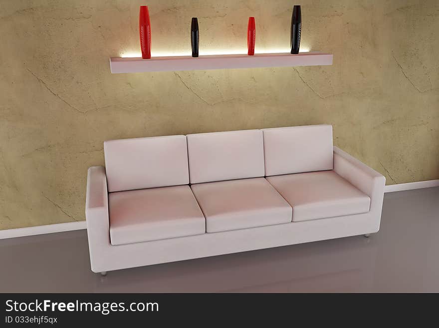 Sofa and vase with light in 3d. Sofa and vase with light in 3d