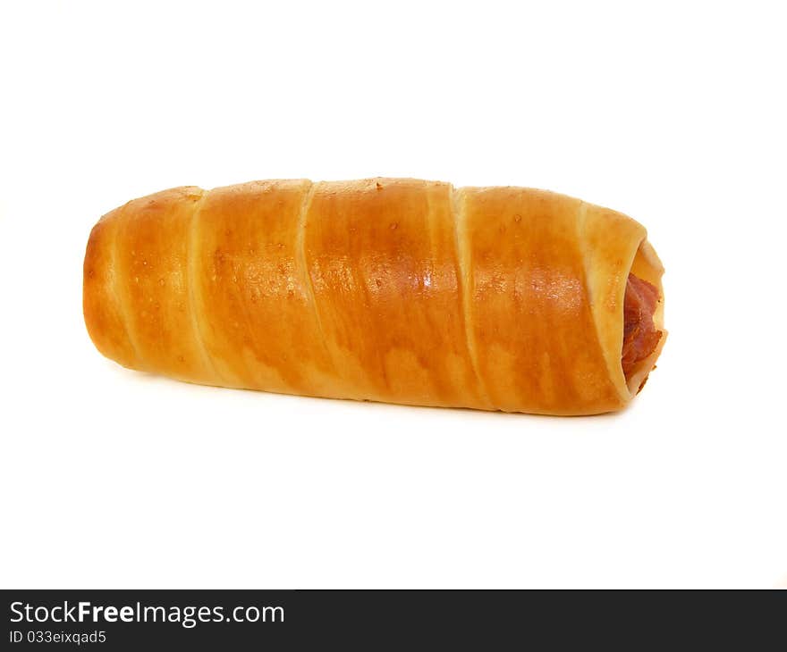 Sausage in pastry isolated on white background