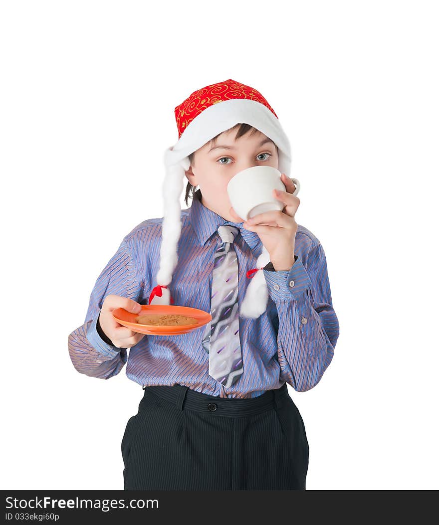 Adorable child with Santa Hat isolated on white background