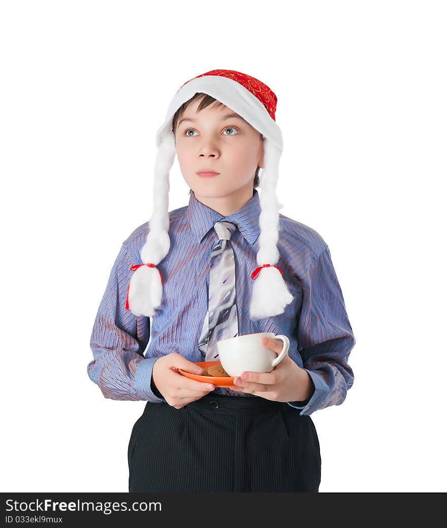 Adorable child with Santa Hat isolated on white background