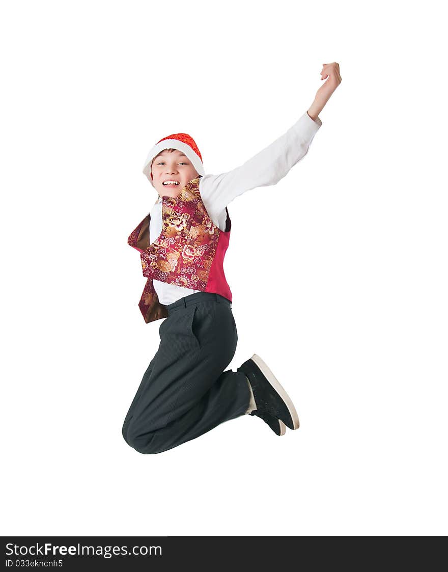 Adorable child with Santa Hat isolated on white background