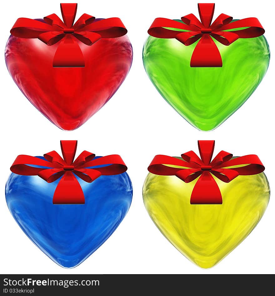 High Resolution 3D Hearts With Ribbons