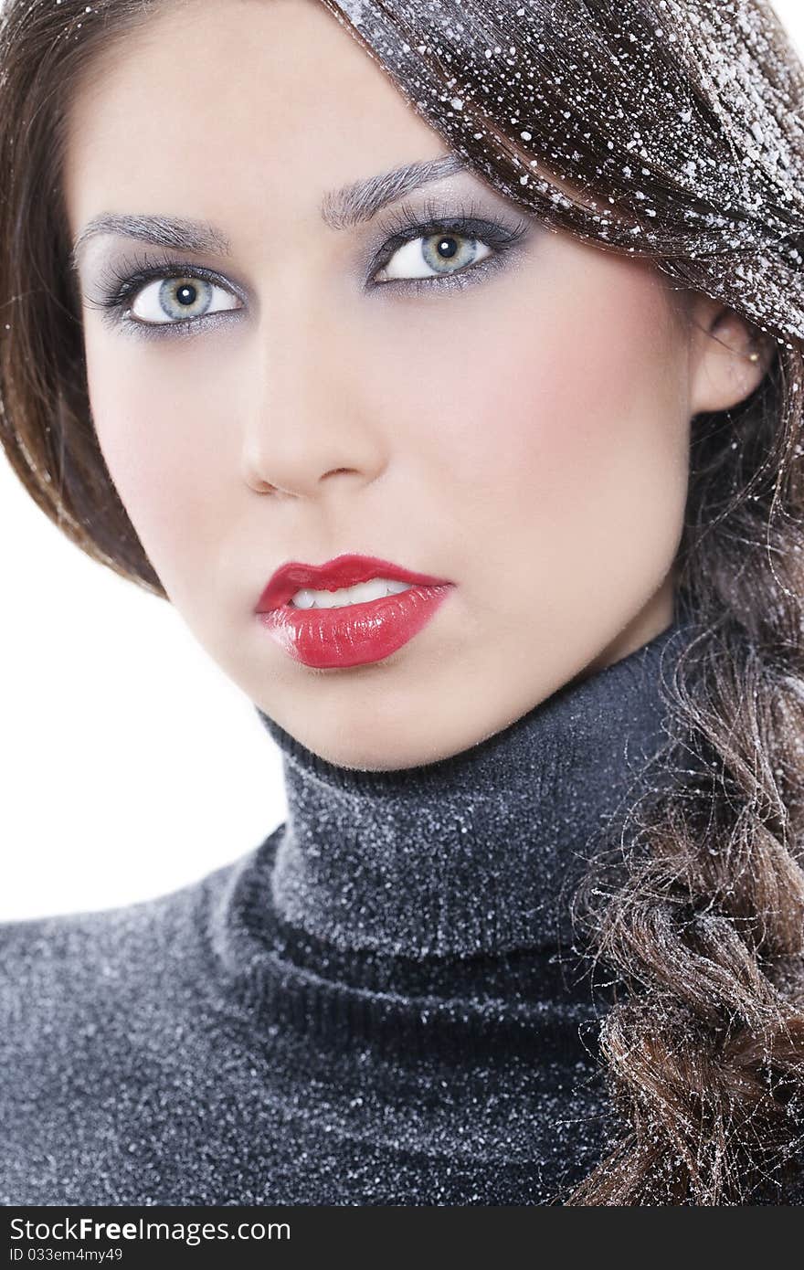 Portrait of young beautiful woman with winter makeup. Portrait of young beautiful woman with winter makeup