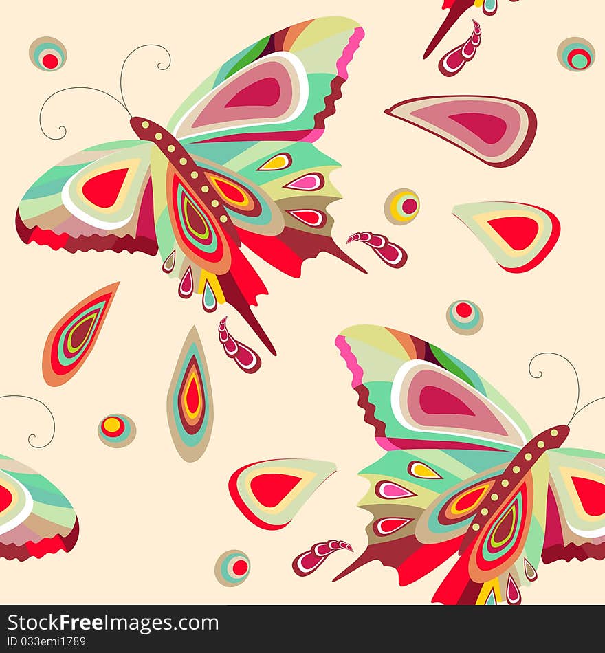 Seamless Pattern With Bright Stylized Butterflies