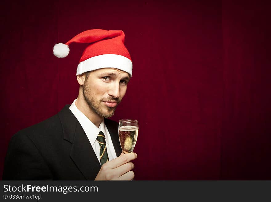 Successful Businessman Toasting With Champagne