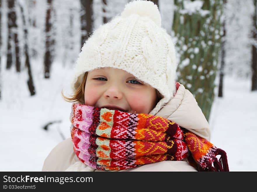 Winter portrait - girl on a walk in the woods. Winter portrait - girl on a walk in the woods