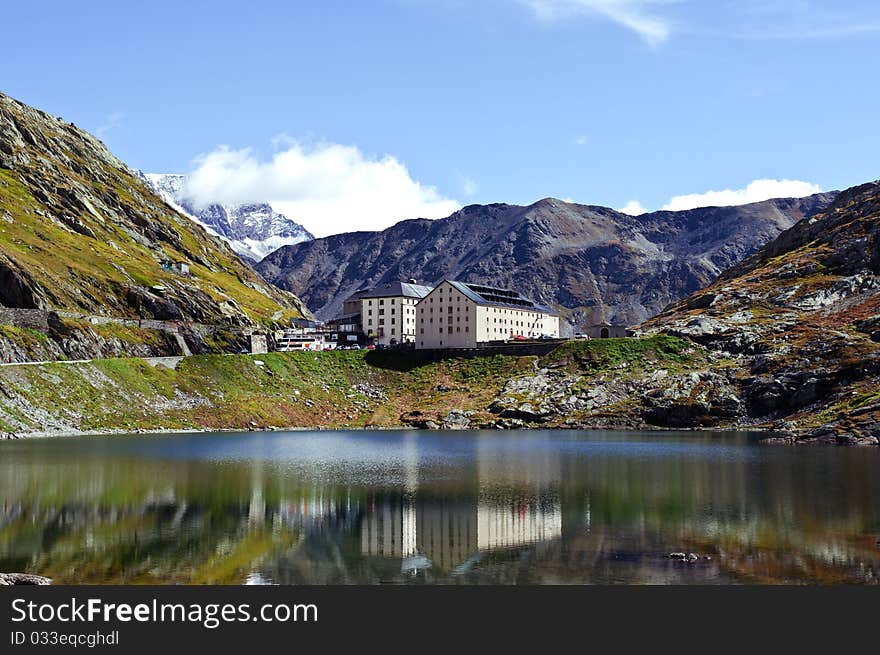 Grand St Bernard Pass between Switzerland and Italy, taken from the Italian side.