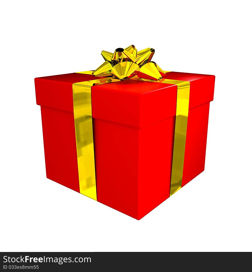 Red gift box with golden ribbon