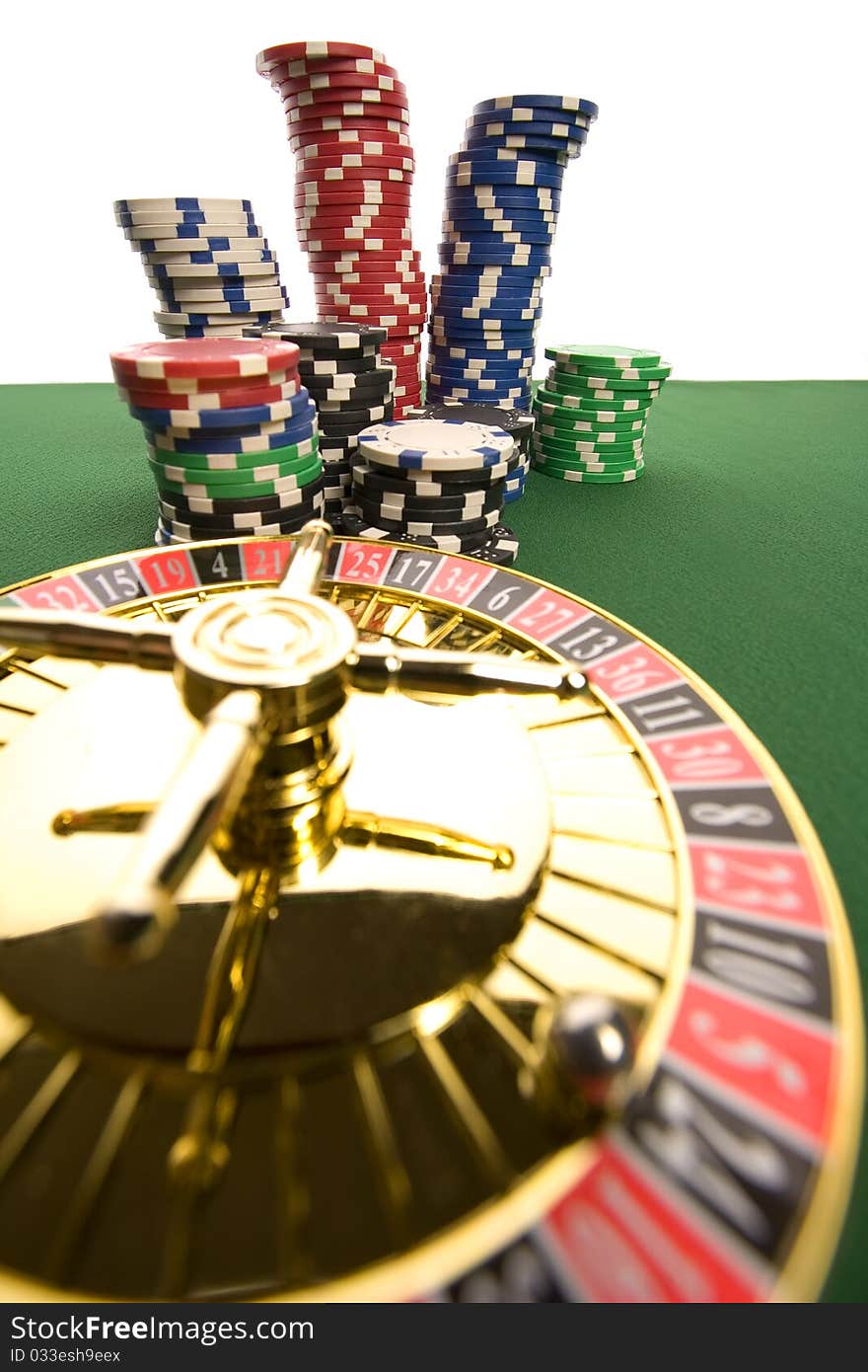 Close-up of Roulette on green background