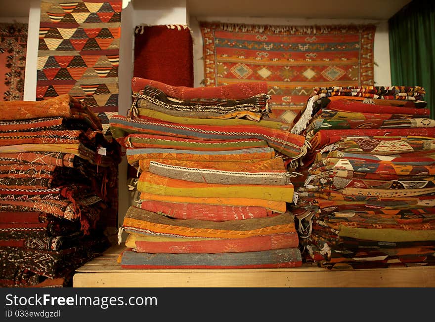 Carpet stand in a market in Marrakech. Carpet stand in a market in Marrakech