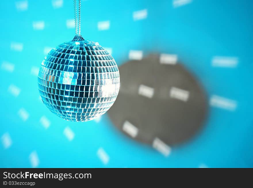 Disco ball on blue background