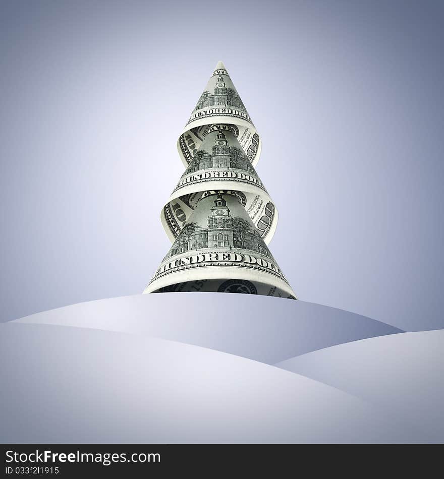 Christmas Tree of hundred-dollar bills. Christmas Tree of hundred-dollar bills