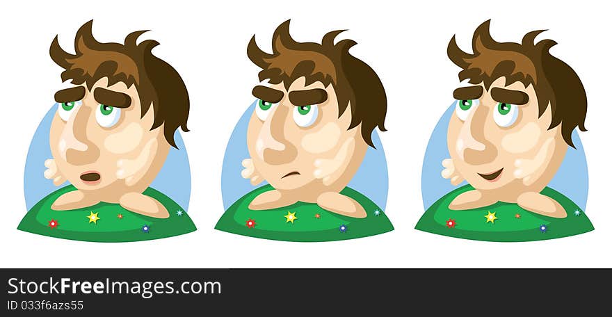 Three image of gnome with different characters: happy, sad and angry. Three image of gnome with different characters: happy, sad and angry.