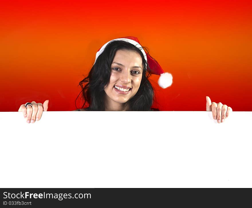 Christmas Woman holding white Billboard