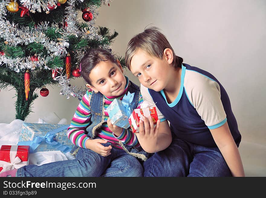 Kids And Christmas Present