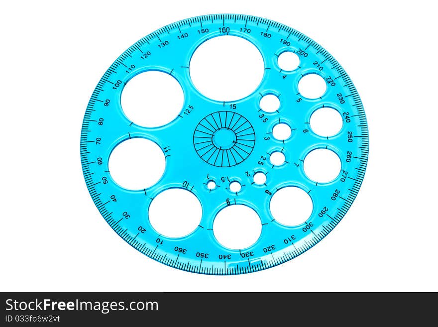 Blue transparent protractor on a white background