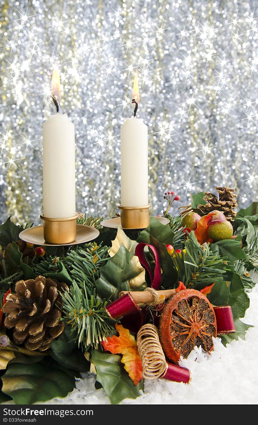 Christmas candles  with sparkling background