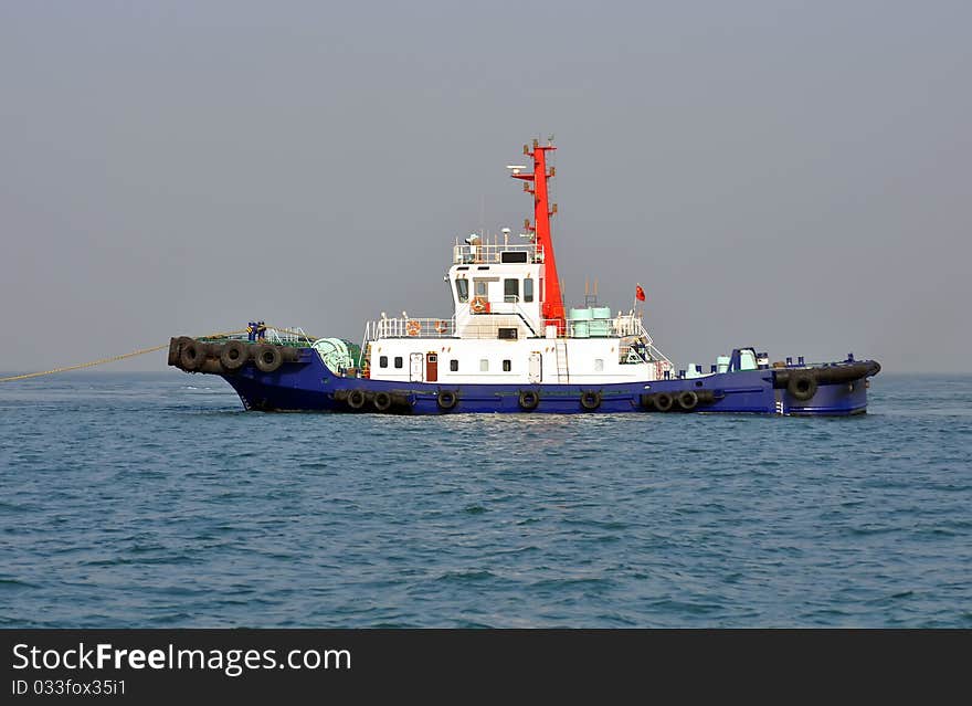 A tugboat at work，which taken in china