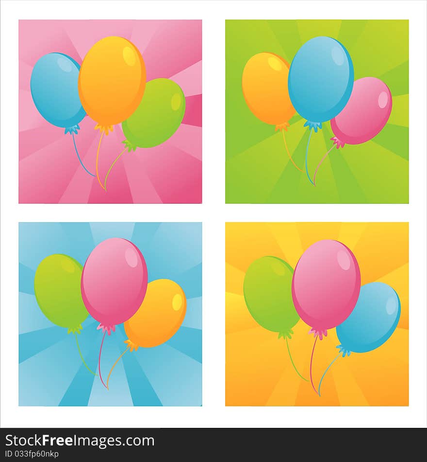 Set of 4 birthday balloons backgrounds