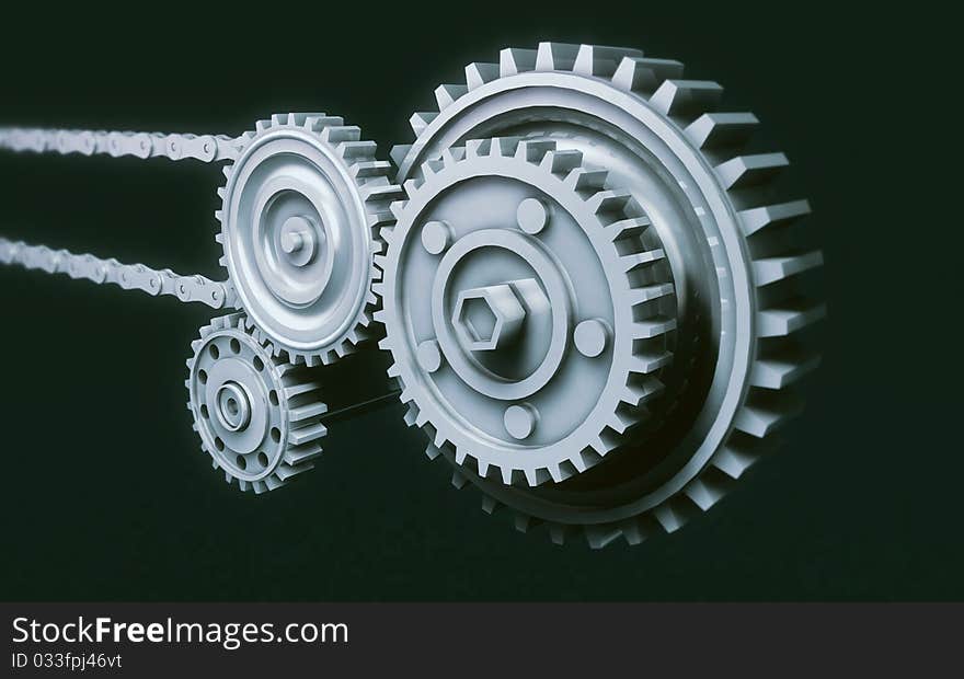 Gear mechanism with chain isolated background