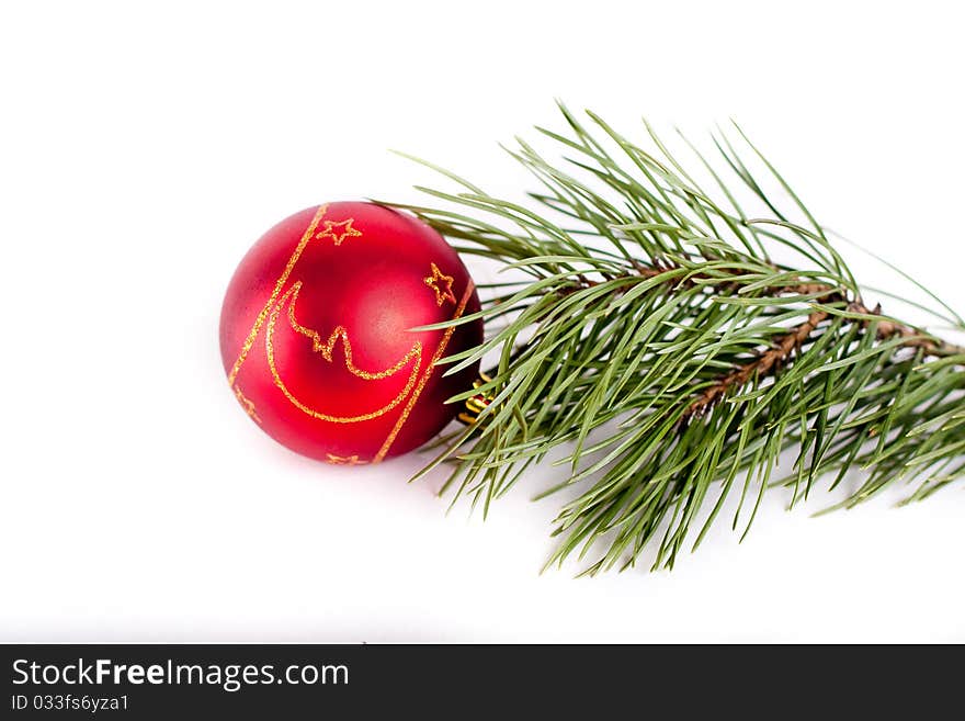 Christmas-tree red decorations on white background. Christmas-tree red decorations on white background