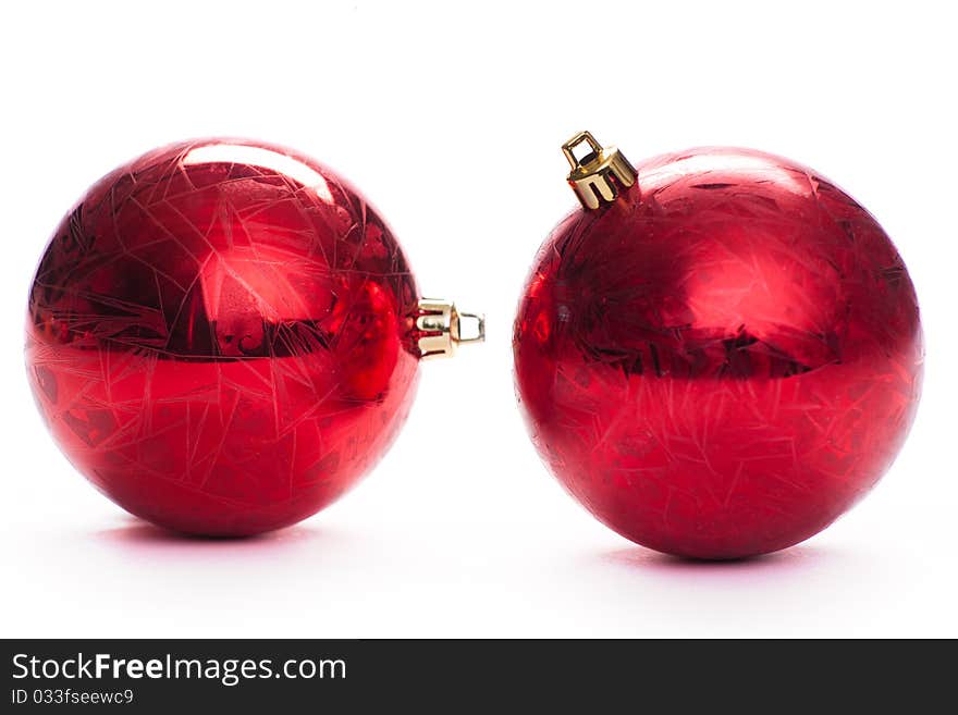 Two Red Christmas Ball, Isolated