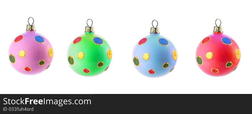 Christmas balls isolated over white green, blue, red